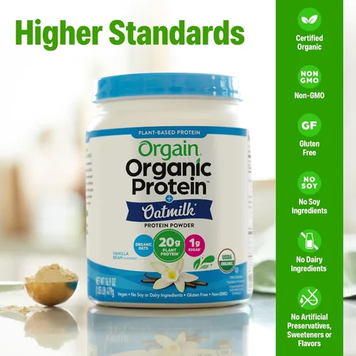 Miniatura 3 de Orgain - Proteína orgánica vegana en polvo + leche de avena, vainilla - 20g de proteína vegetal, sin gluten, sin lácteos, sin soja ni lactosa, baja