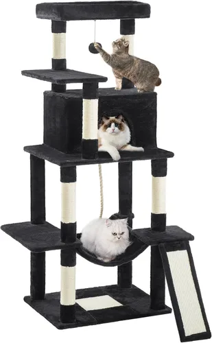 Miniatura 12 de ABCPET Torre de árbol para gatos de 63 pulgadas de varios niveles para gatos de interior con postes rascadores de sisal, condominio, hamaca, bola