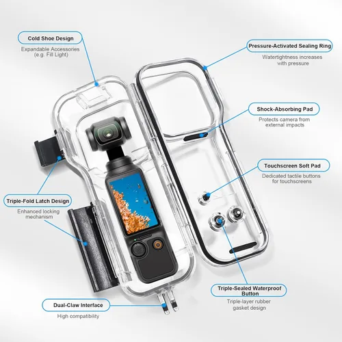 Miniatura 3 de FitStill Funda de buceo impermeable compatible con DJI Osmo Pocket 3,147FT/45M carcasa protectora subacuática con soporte de montaje Pocket3 Kit