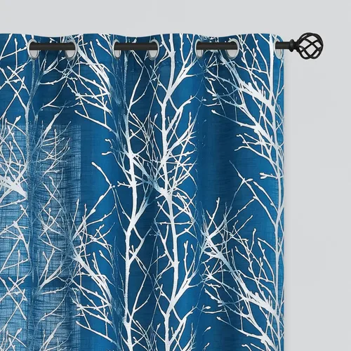 Miniatura 24 de FMFUNCTEX Cortinas de Lino Semitransparentes para Dormitorio, Cortinas Azules y Blancas de 63 Pulgadas de Largo para Sala de Estar, Cortinas de Rama