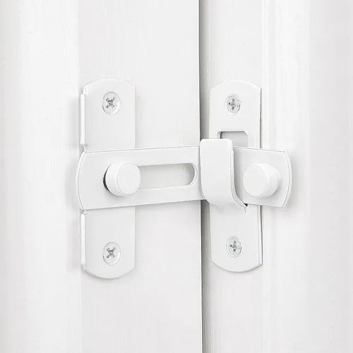Miniatura 3 de INIRET Paquete de 2 pestillos blancos de 90 grados para puerta de granero, cierre de puerta de acero inoxidable para puerta de granero, cerradura