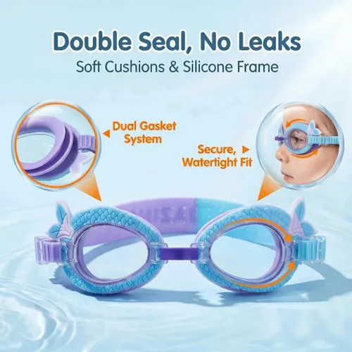 Miniatura 4 de Paquete de 2 gafas de natación para niños, sin fugas, antiniebla, impermeables, ajustables, para niños de 2 a 14 años