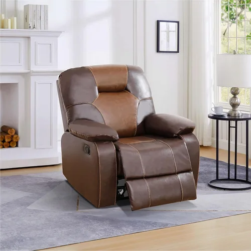 Miniatura 12 de Muebles de sala de estar, sofá reclinable de cuero, sofá reclinable manual con portavasos para casa/dormitorio/oficina/apartamento (negro/1 pieza)