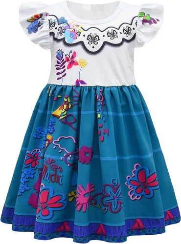 Hulaha Vestido casual de verano de dibujos animados para niñas, vestido de fiesta de flores para niños, Patrón 1
