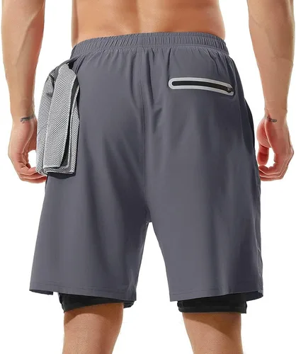 Miniatura 3 de TENJOY Pantalones cortos de correr 2 en 1 para hombre, de 5 o 7 pulgadas, de secado rápido, pantalones cortos de entrenamiento atlético para hombres
