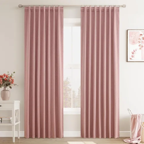 Miniatura 54 de Joywell 2 cortinas opacas 100%, lino, beige natural, trabillas traseras/cinta con ganchos, aislantes, de dormitorio, comedor, sala, puerta corrediza
