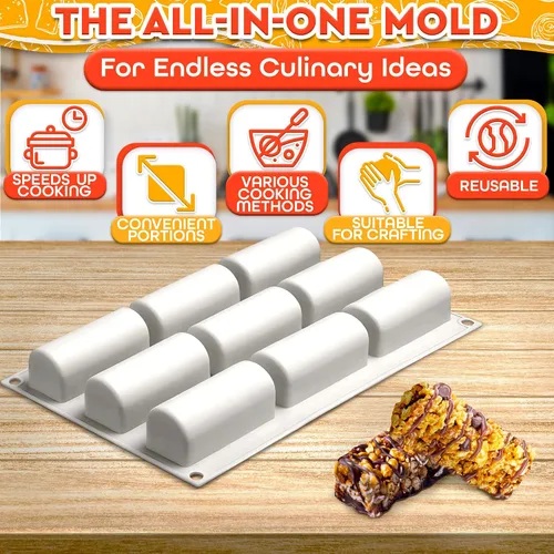 Miniatura 4 de Molde de silicona de 9 cavidades, molde reutilizable antiadherente para hornear en forma de tronco para mini rollos suizos, postres de chocolate