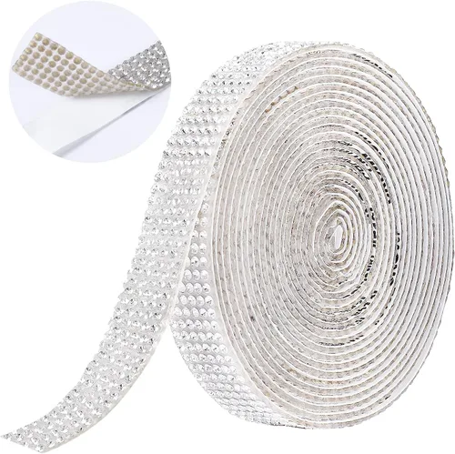 Miniatura 15 de Berenlu Cinta autoadhesiva de diamantes de imitación de cristal, calcomanía decorativa dorada con diamantes de imitación de 0.079 pulgadas, Dorado