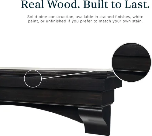 Miniatura 6 de MANTELSDIRECT Mantels Direct Salem - Repisa de Chimenea de Madera con Ménsulas Arqueadas - Cerezo 48 Pulgadas Estante Rústico de Madera de Pino