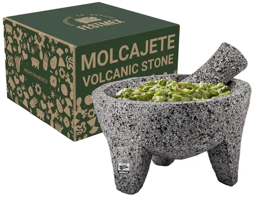 Miniatura 9 de Juego de mortero y mano de mortero mexicano genuino hecho a mano - 8 pulgadas, Molcajete Mexicano — Utensilios de cocina mexicanos perfectos como
