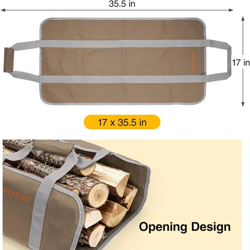 Miniatura 7 de Transportador de madera para leña con asas, bolsa honda plegable de lona de 16 onzas para leña, bolsa de transporte de troncos pesados de calidad