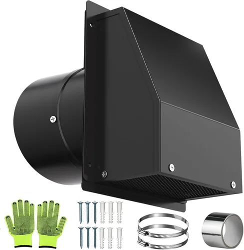 Cubierta de ventilación de secadora de 4 pulgadas, ventilación de pared con capucha con pantalla y amortiguador, cubiertas de ventilación de acero