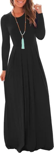 Miniatura 4 de VIISHOW - Vestido largo para mujer, vestido largo informal de ajuste holgado, manga larga y bolsillos