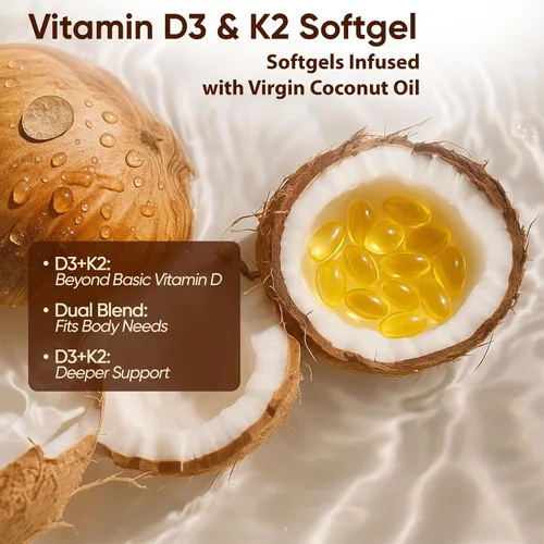 Miniatura 5 de Naturals D3 K2, Vitamina D3 10000 UI + K2 200 MCG, Vitamina D3 y K2 Cápsulas blandas de aceite de coco para hueso, salud inmunológica, aumenta