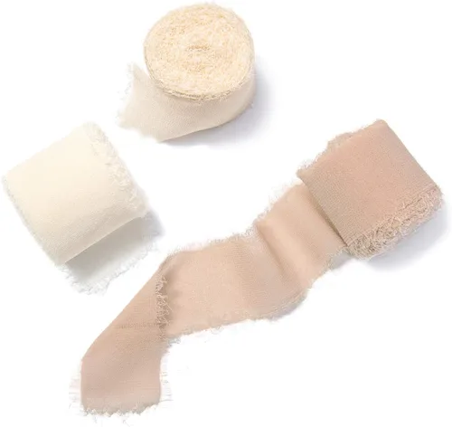 Miniatura 18 de Ling's moment Cinta de satén de seda, 6.7 yardas (blanco/beige) para envolver regalos, bodas, ramos florales, decoración de fiestas, cintas Wht-Beige
