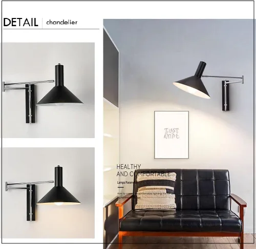Miniatura 5 de Aplique de pared Bauhaus con brazo articulado, Aplique industrial cromado, luz de lectura ajustable para mesilla de noche, lámpara de metal moderno