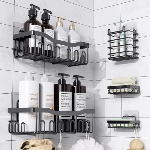 Organizador de Ducha Paquete de 5 A Prueba de Óxido Acero Inoxidable Organizadores de Baño Con Gran Capacidad, Estantes Sin Perforación, Organizador