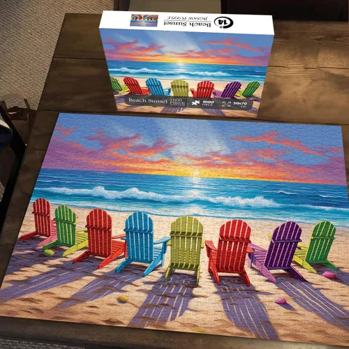 Miniatura 5 de Rompecabezas de Playa para Adultos 1000 Piezas y más, Colección de Rompecabezas Coloridos de PICKFORU con Silla de Descanso y Escenario de Playa