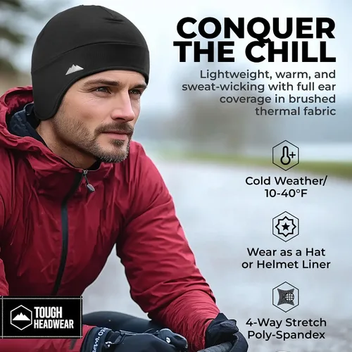 Miniatura 22 de Tough Headwear Gorras térmicas para casco para hombre, para invierno, gorra de casco y gorras de ciclismo para correr, esquiar, deportes de invierno