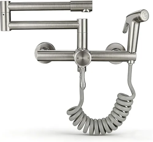 Miniatura 10 de Grifo de fregadero de cocina de montaje en pared, centro de 4 pulgadas, 6 pulgadas/8 pulgadas, grifo comercial plegable, grifo de llenado de ollas