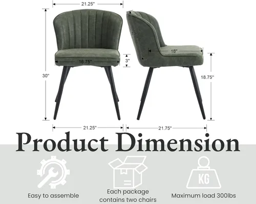 Miniatura 2 de EALSON Juego de 2 sillas de comedor modernas, asiento tapizado de piel sintética verde con respaldo curvado y patas de metal, silla auxiliar sin Pu