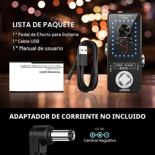 Miniatura 7 de LEKATO Looper - Pedal de guitarra, pedal afinador de bucle, 9 bucles, 40 minutos, tiempo de grabación, sobrecargas ilimitadas para guitarra