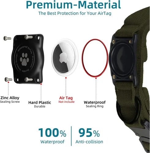 Miniatura 3 de Collar táctico para perro con AirTag, 100% impermeable, collares para perro Apple Air Tag integrados con soporte rígido de PC para AirTag, collar