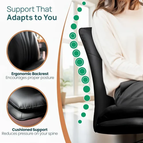 Miniatura 4 de NYPOT Silla de escritorio sin brazos con ruedas para sentarse entrecruzada, silla sin brazos anchos con patas cruzadas, taburete giratorio ajustable