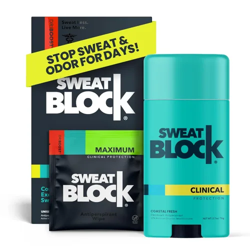 SweatBlock Sistema antitranspirante y desodorante de máxima resistencia clínica para hombres y mujeres, ayuda para la hiperhidrosis para la