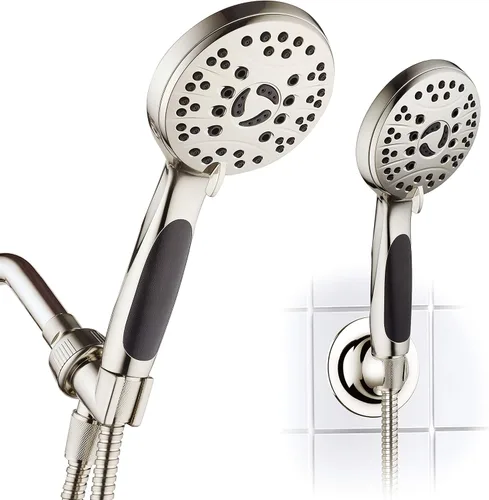 Miniatura 10 de Cabezal de ducha de mano de lujo de alta presión de 6 ajustes – Manguera de acero inoxidable extralarga de 6 pies – Chorros anti-obstrucción – Cromo