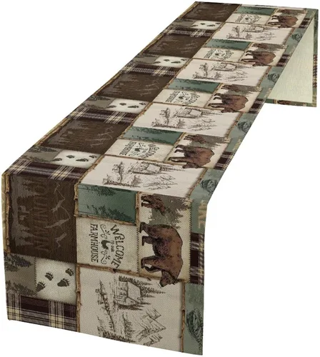 Miniatura 32 de Camino de mesa con estampado de vaca, camino de mesa estilo occidental con estampado de cuero de vaca en blanco y negro, decoración de mesa