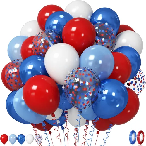 Miniatura 25 de Jobkoo Globos Azules y Blancos, 60 Pzs Globos de Látex Pastel Azul Bebé Plateado de 12 Pulgadas con Globos de Confeti Metálico Globos de Graduación