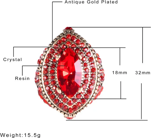 Miniatura 6 de Anillo de mujer - 1.260 in de gran tamaño chapado en oro antiguo estilo turco rojo piedra preciosa anillo vintage joyería de las mujeres J0769RED