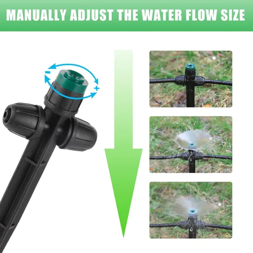 Miniatura 2 de Pulverizadores de emisores de riego por goteo para tubos de 1/4 pulgadas, rociador de flujo de agua ajustable de 360 grados en estaca de flecha