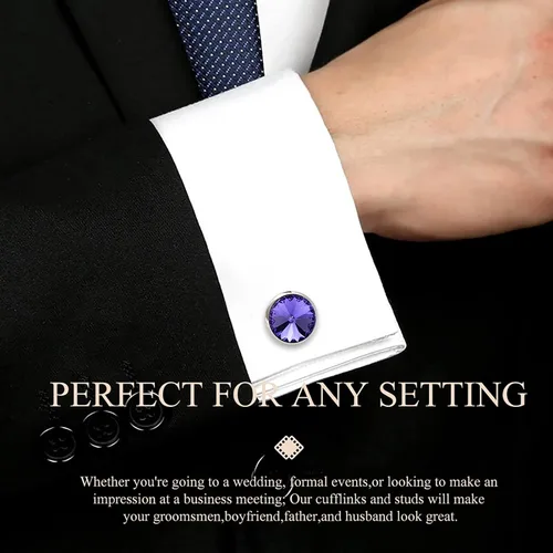 Miniatura 49 de HAWSON Gemelos para hombre con juego de tachuelas de camisa de 4/6 piezas, caja de regalo, joyería para hombre o accesorios para boda, fiesta
