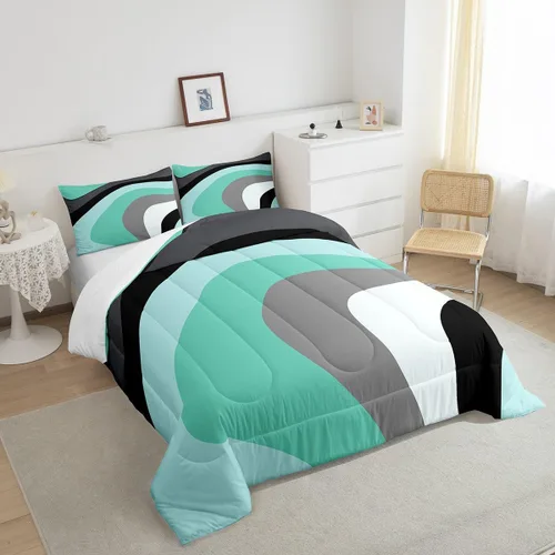 Miniatura 4 de Juego de edredón de remolinos azul real, negro y gris, juego de ropa de cama moderno con diseño de remolinos para niños, adolescentes, niños