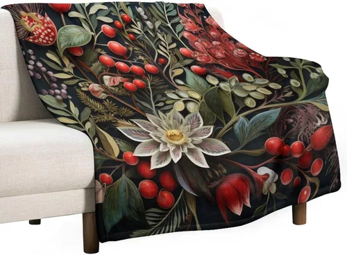 Miniatura 51 de Manta cálida de Navidad Folk Botanicals de microforro polar ultrasuave y cálida, acogedora manta ligera, manta rústica de vacaciones de 30 x 40