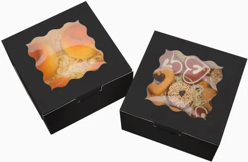 Miniatura 2 de Bakepacker 100 piezas de cajas de panadería negras con ventana de 6x6x3 pulgadas, gruesas y resistentes, cajas de macarrón y de repostería, cajas