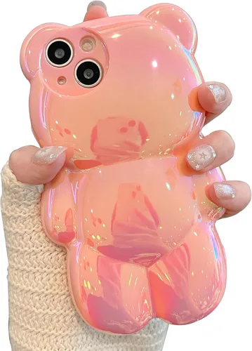 Miniatura 5 de Bear - Funda para teléfono compatible con el teléfono 11, bonita funda holográfica negra 3D con diseño de oso holográfico, a prueba de golpes, Kpop