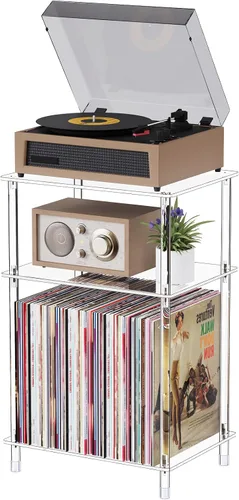 Miniatura 7 de Soporte para tocadiscos de acrílico transparente con almacenamiento de vinilo, 15.75 pulgadas de largo x 11.81 pulgadas de ancho x 24.5 pulgadas