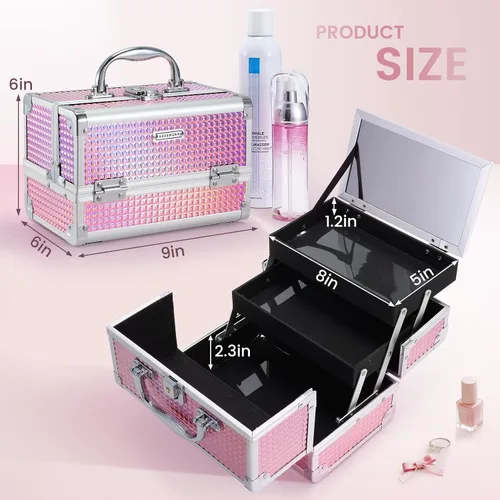 Miniatura 5 de Estuche de Tren de Maquillaje FRENESSA Caja de Maquillaje Organizador Portátil Estuche de Cosméticos para Viaje Estuche de Maquillaje con Espejo