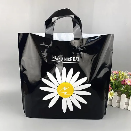 Miniatura 2 de 50 bolsas de plástico para mercancías de 9.8 x 11.8 pulgadas, bolsas de compras al por menor con asas, margarita negra (más patrones disponibles)