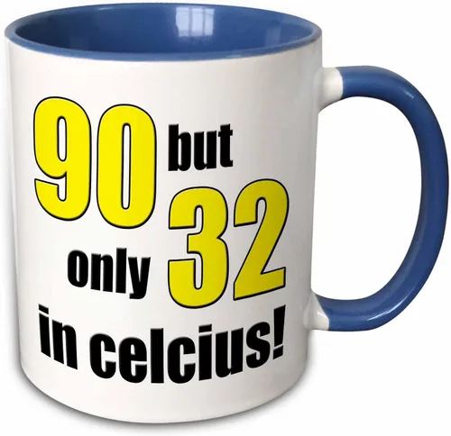 Miniatura 12 de 3dRose 90 pero solo 32 en Celsius. Amarillo. Taza negra de dos tonos de 11 oz