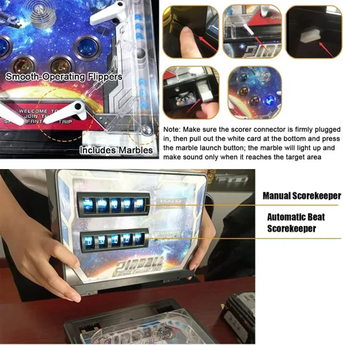 Miniatura 3 de Juego electrónico de pinball de mesa, máquina de arcade retro con luces, sonidos y marcador, juguete de disparo de bola de escritorio, para niños