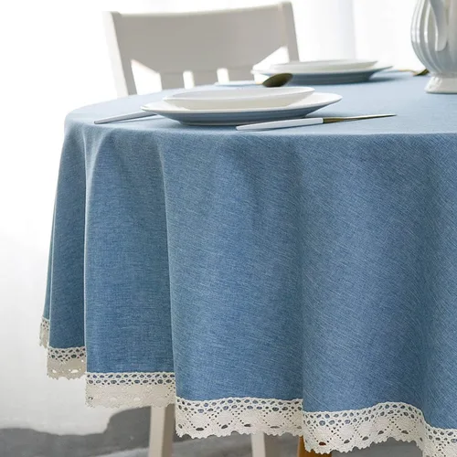 Miniatura 16 de EHouseHome Mantel de lino sintético con ribete de encaje, impermeable, a prueba de derrames, resistente a las manchas, sin arrugas, a prueba