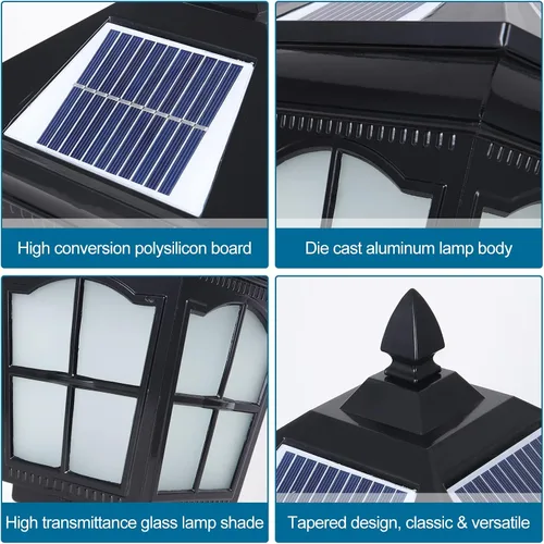 Miniatura 5 de Luces solares de columna para exteriores, IP65, impermeables, externas, tricolor, atenuación, luces de poste de luz de poste de aluminio para patio