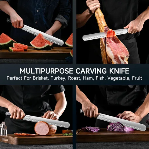 Miniatura 7 de Cuchillo para pechuga de KEEMAKE, cuchillo de trinchar de 12 pulgadas, cuchillos de corte alemanes de acero de hoja de navaja para carne con mango