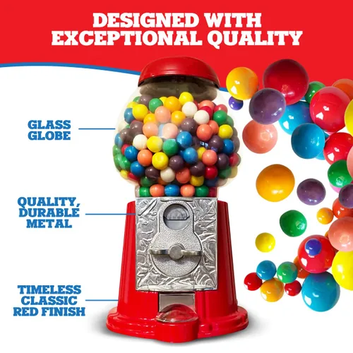 Miniatura 9 de American Gumball Company - Máquina de bolas de chicle roja de estilo retro de metal de 11 pulgadas, fabricada para bolas de chicle de 0.62 pulgadas