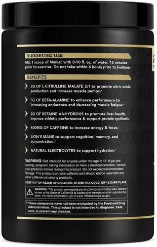 Miniatura 2 de Anabolic Warfare Black Series Maniac, polvo de pre-entrenamiento, soporta óxido nítrico, bombas musculares y síntesis de proteínas* Apple Ambush