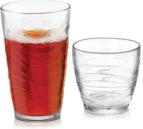 Miniatura 10 de Libbey Ascent Tumbler and Rocks - Juego de 16 vasos de vidrio con curvatura, juego de cristalería versátil para fiestas y más